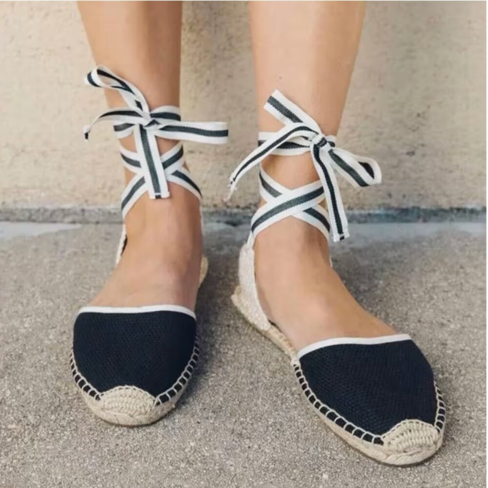 Soludos Woven Espadrilles with Ankle Tie